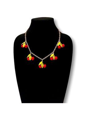 Cherries Jubilee Red & Green Enamel Charm Necklace​